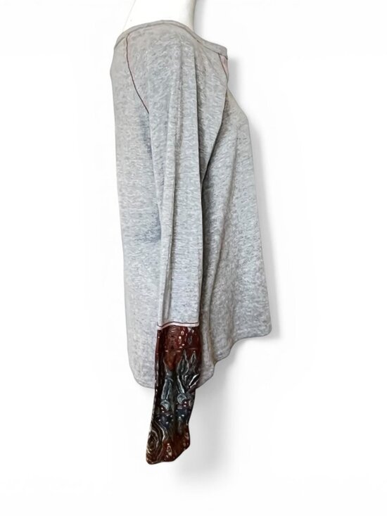 Sundance Boho Henley Top L Gray Southwest Cuffs Soft Cotton Serenity - Picture 3 of 11